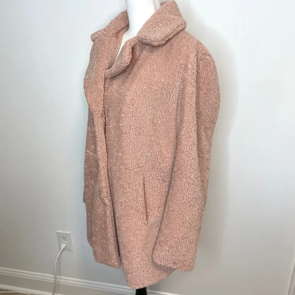 Rachel Zoe Boucle Teddy Coat In Blush Pink Size Large - Picture 6 of 9